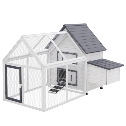 PawHut 65" Chicken Coop Wooden Hen House Rabbit Hutch Poultry Cage Pen Outdoor Backyard with Nesting Box, Ramp, Run, and Ladder