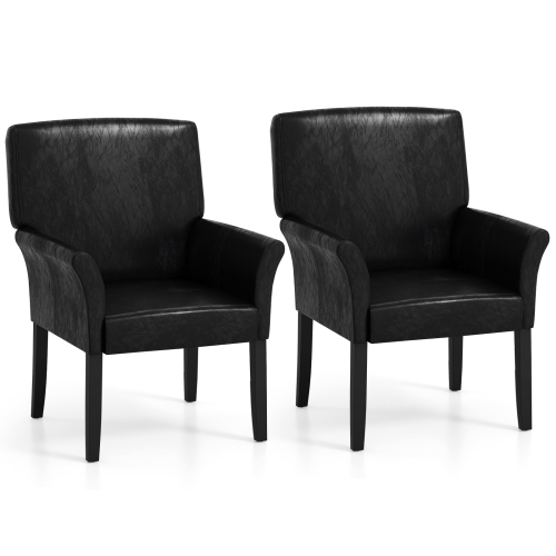 Costway 2 PCS PU Leather Guest Chairs Reception Side Arm Chairs Rubber Wood Legs