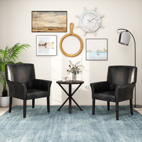 Costway 2 PCS PU Leather Guest Chairs Reception Side Arm Chairs Rubber Wood Legs