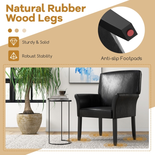 Costway 2 PCS PU Leather Guest Chairs Reception Side Arm Chairs Rubber Wood Legs