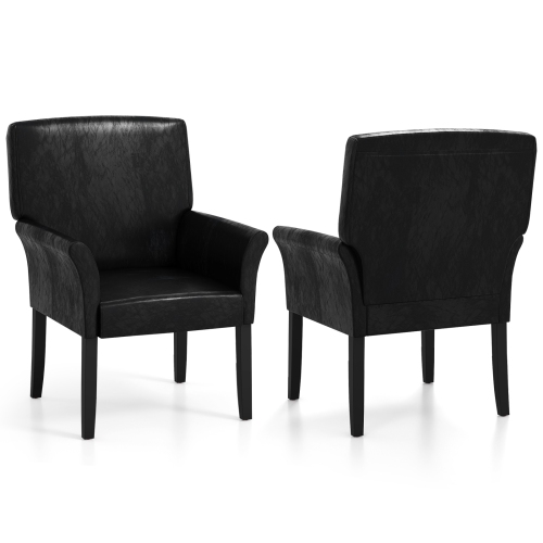 Costway 2 PCS PU Leather Guest Chairs Reception Side Arm Chairs Rubber Wood Legs