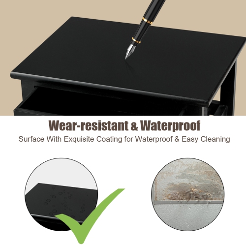 Costway Night Stand 3 Layer 1 Drawer Bedside End Table Organizer Wood W/2 Basket Black