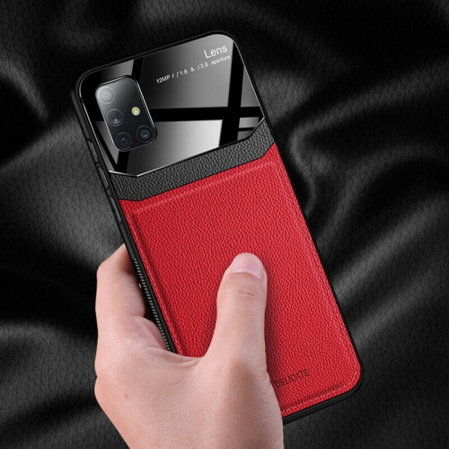 LEDEX  Leather Case Back Cover Protective Cover Phone Case Glass Back Shell for Samsung Galaxy S20 (Red)