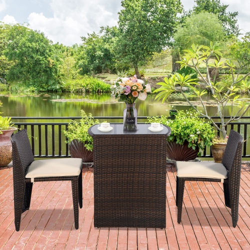 3Pcs L’Ensemble Table et Chaise de Jardin en Rotin et Fer, Conception Ingénieuse, Gain de Place,Salon de Jardin Ensemble de 2 Chaises+1 table à