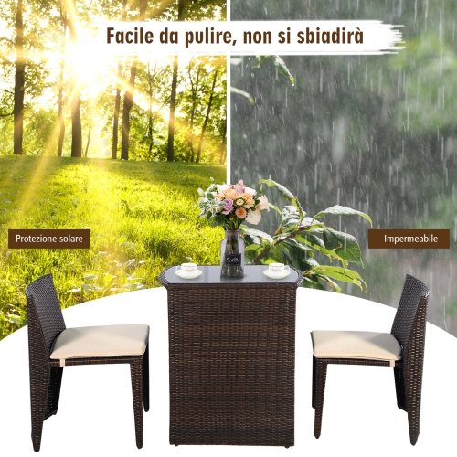 3Pcs L’Ensemble Table et Chaise de Jardin en Rotin et Fer, Conception Ingénieuse, Gain de Place,Salon de Jardin Ensemble de 2 Chaises+1 table à