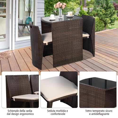 3Pcs L’Ensemble Table et Chaise de Jardin en Rotin et Fer, Conception Ingénieuse, Gain de Place,Salon de Jardin Ensemble de 2 Chaises+1 table à