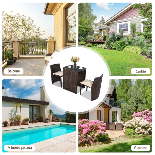 3Pcs L’Ensemble Table et Chaise de Jardin en Rotin et Fer, Conception Ingénieuse, Gain de Place,Salon de Jardin Ensemble de 2 Chaises+1 table à