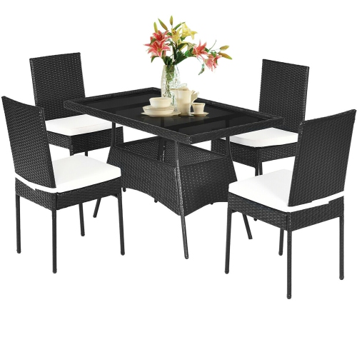 Costway Modern 5-Piece Outdoor Patio Dining Set Rattan Table Cushioned Chairs
