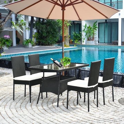 Costway Modern 5-Piece Outdoor Patio Dining Set Rattan Table Cushioned Chairs