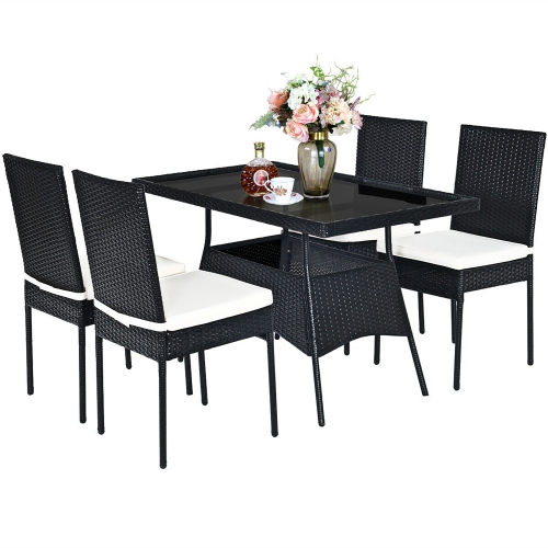 Costway Modern 5-Piece Outdoor Patio Dining Set Rattan Table Cushioned Chairs