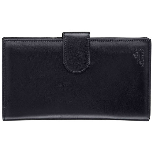 Mancini Casablanca RFID Genuine Leather Bi-fold Travel Wallet - Black