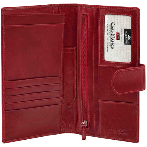Mancini Casablanca RFID Genuine Leather Bi-fold Travel Wallet - Red