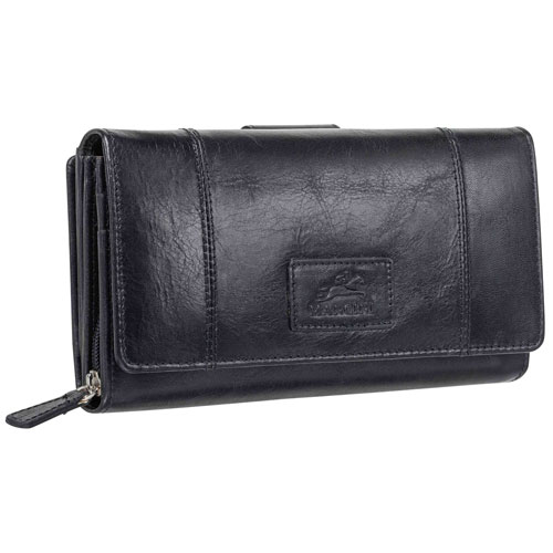 Mancini Casablanca RFID Genuine Leather Tri-fold Clutch Wallet - Black