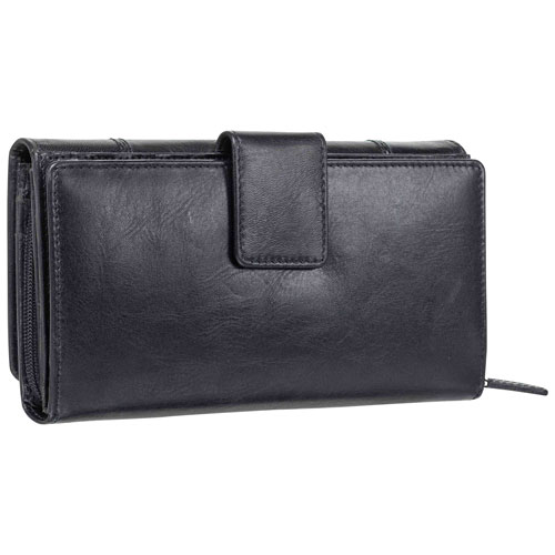 Mancini Casablanca RFID Genuine Leather Tri-fold Clutch Wallet - Black