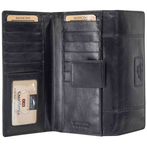Mancini Casablanca RFID Genuine Leather Tri-fold Clutch Wallet - Black