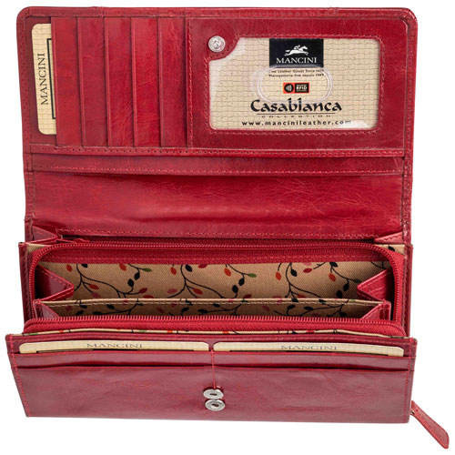 Portefeuille RFID à trois volets en cuir véritable Casablanca de Mancini - Rouge