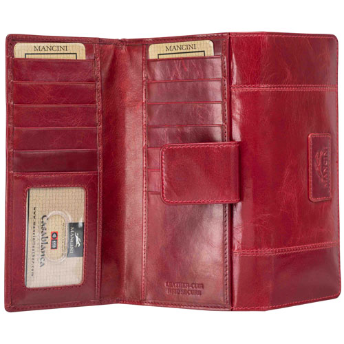 Portefeuille RFID à trois volets en cuir véritable Casablanca de Mancini - Rouge