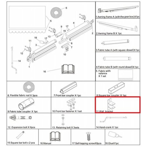 ALEKO® Wall Bracket for Retractable Awning for all size