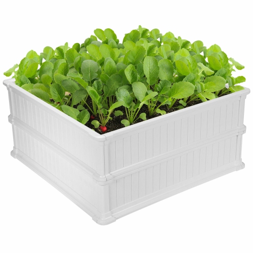 Gymax 2 Pcs 48.5'' Raised Garden Bed Square Plant Box Planter Flower Vegetable White