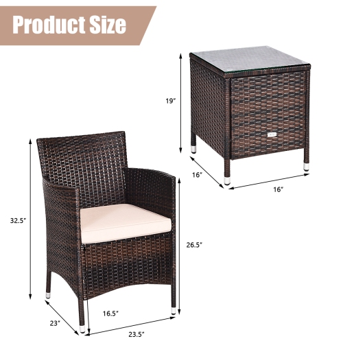 Costway Outdoor 3 PCS PE Rattan Wicker Furniture Sets Chairs Coffee Table Garden