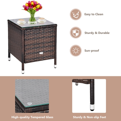 Costway Outdoor 3 PCS PE Rattan Wicker Furniture Sets Chairs Coffee Table Garden