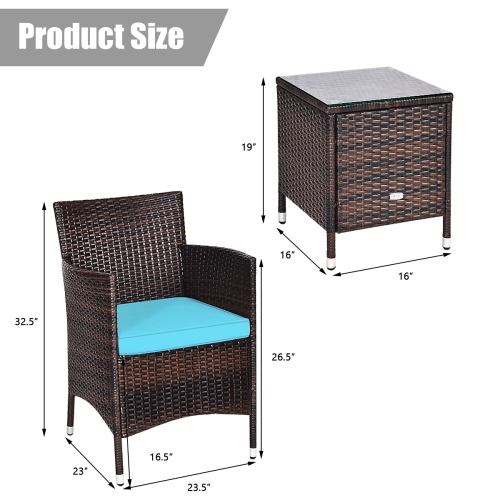 Costway Outdoor 3 PCS PE Rattan Wicker Furniture Sets Chairs Coffee Table Garden