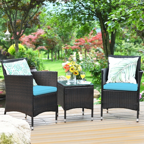 Costway Outdoor 3 PCS PE Rattan Wicker Furniture Sets Chairs Coffee Table Garden