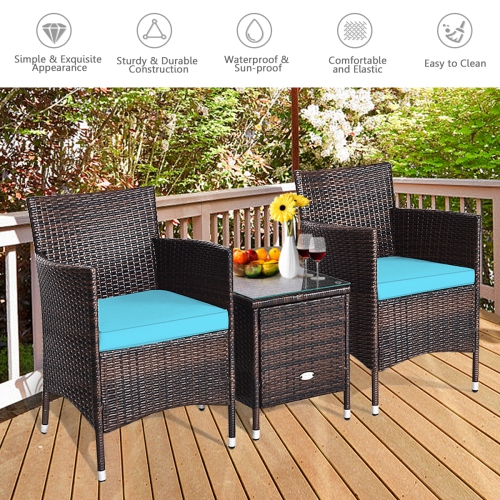 Costway Outdoor 3 PCS PE Rattan Wicker Furniture Sets Chairs Coffee Table Garden