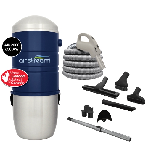 Airstream AIR2000 central vacuum 650 Airwatts with 24V attachment kit - 35 ft.