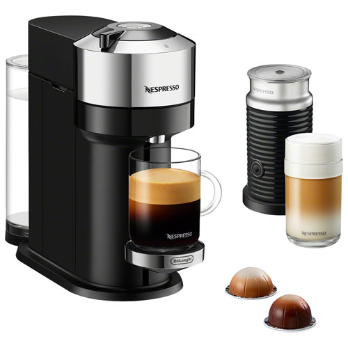 Nespresso Vertuo Next Deluxe Coffee & Espresso Machine by De'Longhi with Aeroccino - Pure Chrome