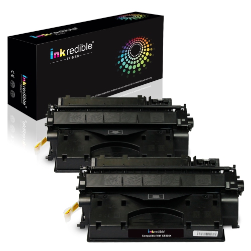 HP CE505X Cartouche de Toner Compatible Noir, Haute Capacité - Inkredible Toner™ - 2/ paquet