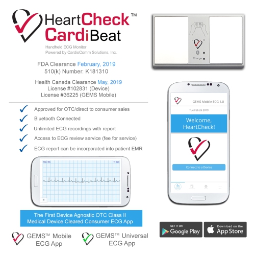 Moniteur de fréquence cardiaque personnel HeartCheck - CANADA - Autorisé par Santé Canada et la FDA - Pas de frais d'abonnement