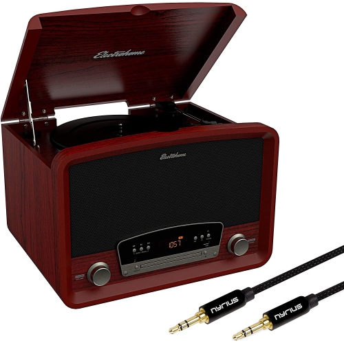 Electrohome Kingston Vintage Vinyl Record Player Stereo System with Bonus 3.5mm Aux Cable
