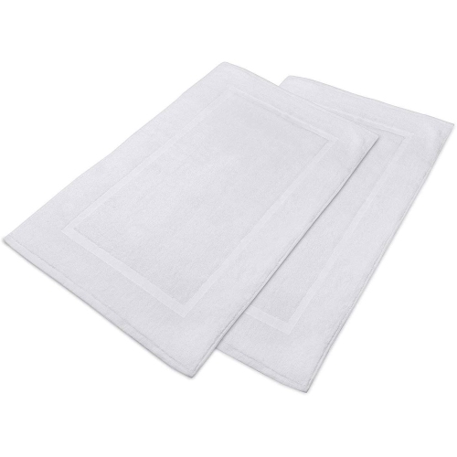 Canadian Linen Cotton Bath Mat Bath Rug Highly Absorbent, Soft and Durable Luxury Terry Towels, White, Pack of 2