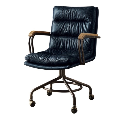 ACME FURNITURE Acme Hedia Leather Swivel Office Chair In Vintage Blue