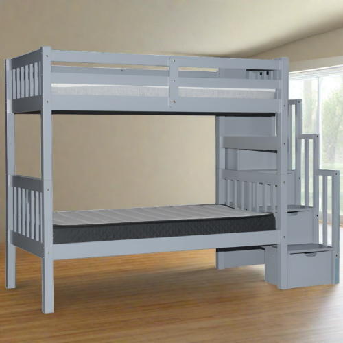 SCANICA  Bunk Bed Stairway Twin Over Twin In Grey