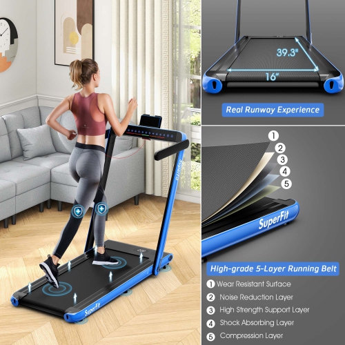 SuperFit 2.25HP 2 in 1 Dual Display Folding Treadmill Jogging Machine Walking Pad w/ Bluetooth Speaker