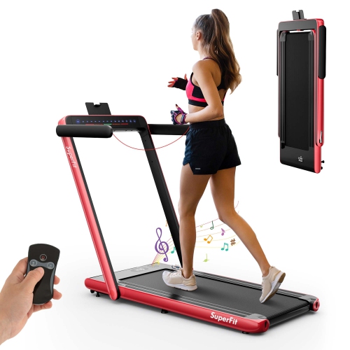 SuperFit 2.25HP Dual-Display Compact Folding Walking Pad with Bluetooth Speaker & Remote - Red