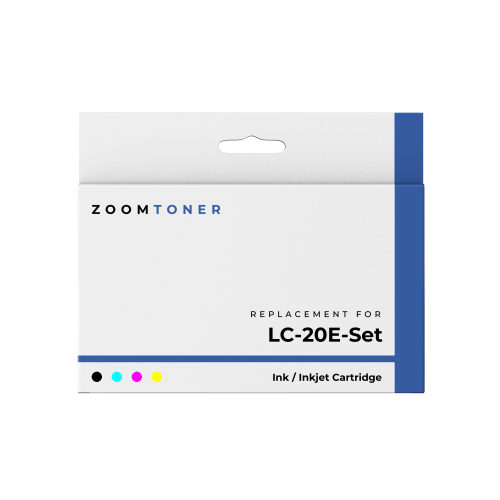 Zoomtoner Compatible BROTHER LC20E Super High Yield Ink / Inkjet Set Black Cyan Magenta Yellow