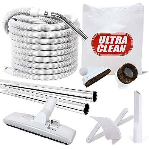Ultra Clean Deluxe Central Vacuum Hose and Attachment Kit for Bare Flooring, Hardwood, Ceramic, Tiles and Rugs (White,