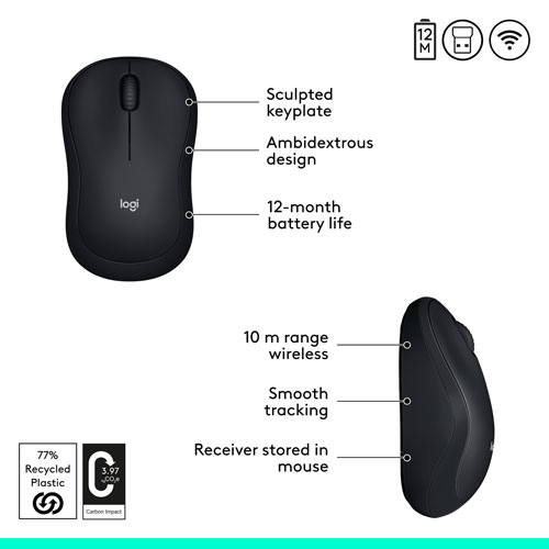 Logitech M185 Wireless Optical Mouse - Black