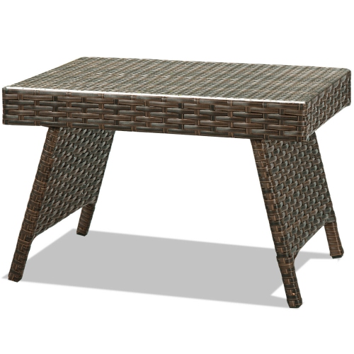 Costway Patio Garden Outdoor Folding Rattan Side Coffee Table Mix Brown
