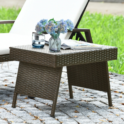 Costway Patio Garden Outdoor Folding Rattan Side Coffee Table Mix Brown