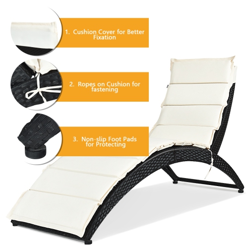 Costway 2PCS Folding Patio Garden Rattan Lounge Chair Cushioned Portable Chaise Black