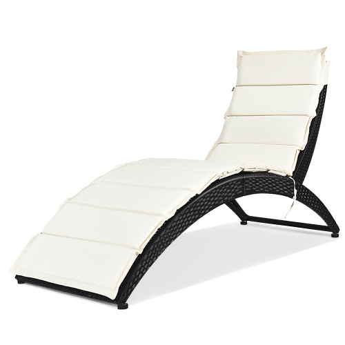 Costway 2PCS Folding Patio Garden Rattan Lounge Chair Cushioned Portable Chaise Black