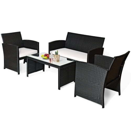 8PCS Ensemble de conversation en rotin mobiliers de jardin Canapé rembourré Table basse couleur noir Costway