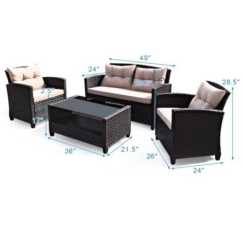 Costway 8PCS Outdoor Conversation Set Rattan Cushioned Table&Sofa with Armrest