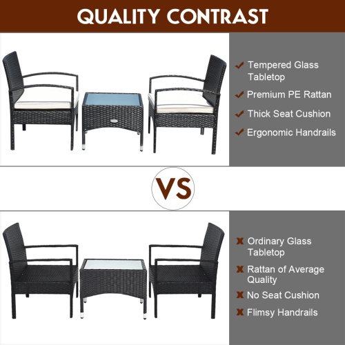 Costway Modern 3-Piece Outdoor Patio Caht Set Rattan Wicker Table & 2 Chair Set with Cushion