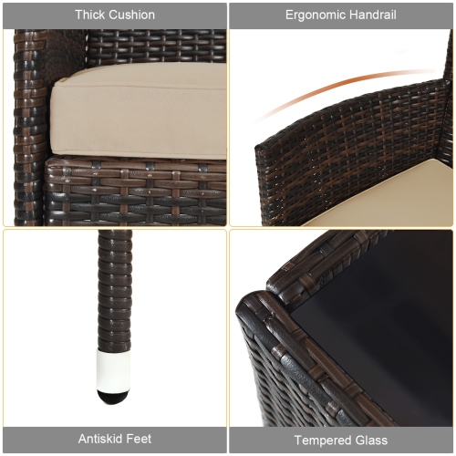 Costway 4PCS Rattan Patio Furniture Set Cushioned Sofa Chair Coffee Table