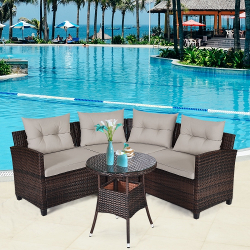 Costway 4pcs Outdoor Patio Rattan Furniture Set Cushioned Sofa Table Best Buy Canada